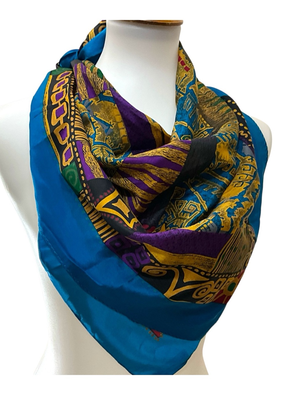 Vintage Oscar de la Renta Silk Scarf 34” Square Jewel Tone Japan Designer